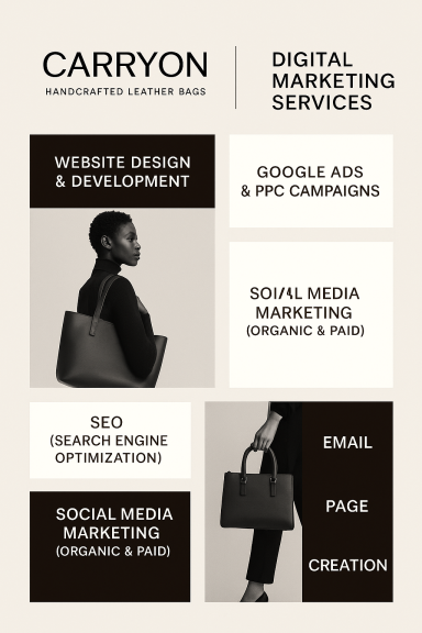 Promotional graphic for Carryon showcasing digital marketing services and website development.